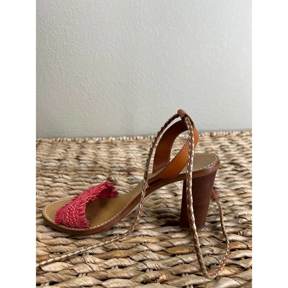 J.‎ Crew Women's Raffia Ankle-Tie High Heel Sandals Bohemian Fringe Boho 8.5 - Picture 6 of 14
